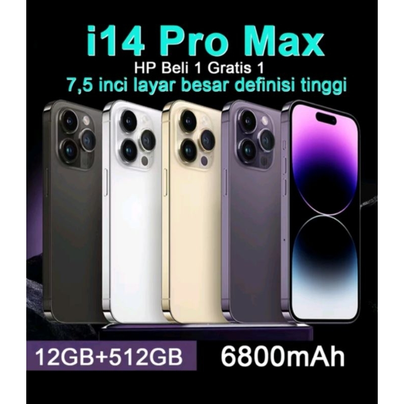 Beli 1 Gratis 1 hp murah i14 Pro Max 5G WIFI Ponsel Baru Jaminan Kualitas RAM 12GB ROM 512GB Origina