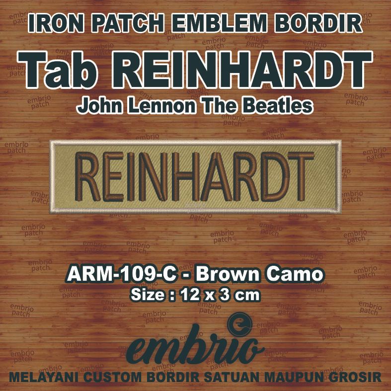 ARM-109-C Patch REINHARDT tab John Lennon wamil emblem bordir name tag us army the beatles military 