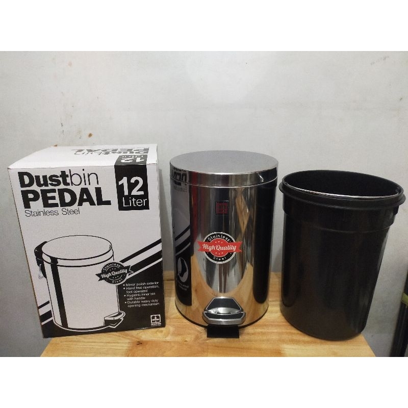 Tempat Sampah Stainless Injak 12Liter Maspion / Dustbin Pedal Stainless 12L / Tong Sampah Pijak Stai