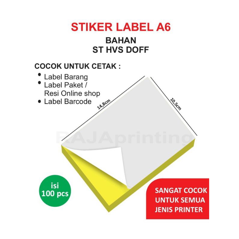 

STIKER Hvs A6 Doff, Stiker Label Resi isi 100/pack(Lintec)