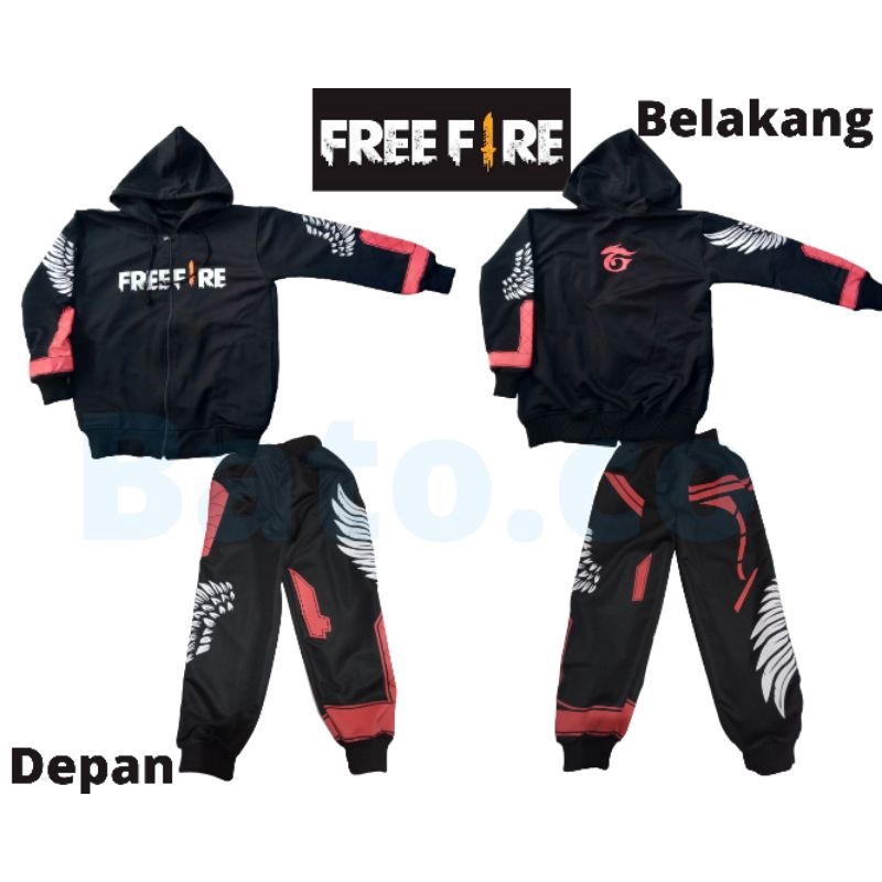 stelan jaket anak dan celana angel free fire merah