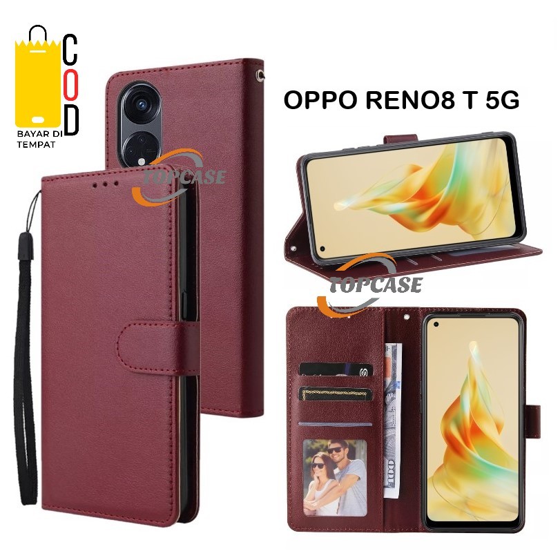 Case OPPO RENO8 T 5G Leather Flip Cover Wallet Case Kulit - Casing Dompet Case Wallet Leather Flip O