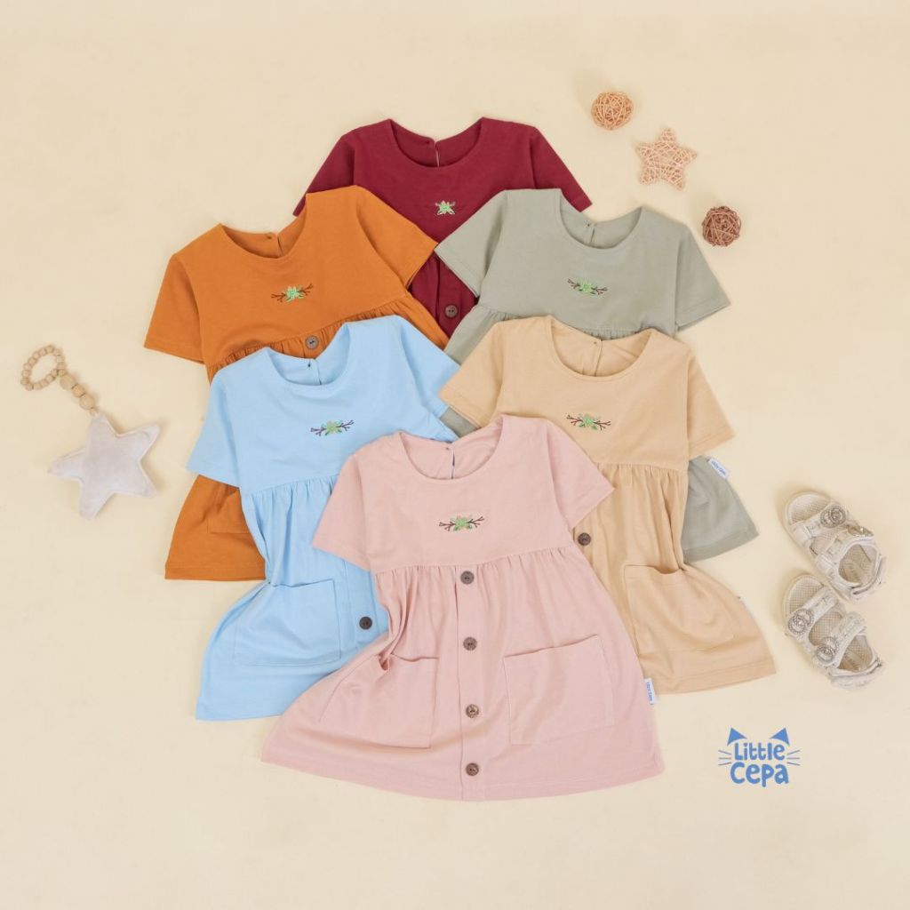 LITTLE CEPA Zinnia Pocket Dress Baju Dress Bayi Dress Kaos Simple Polos Anak Perempuan Dress Pendek 