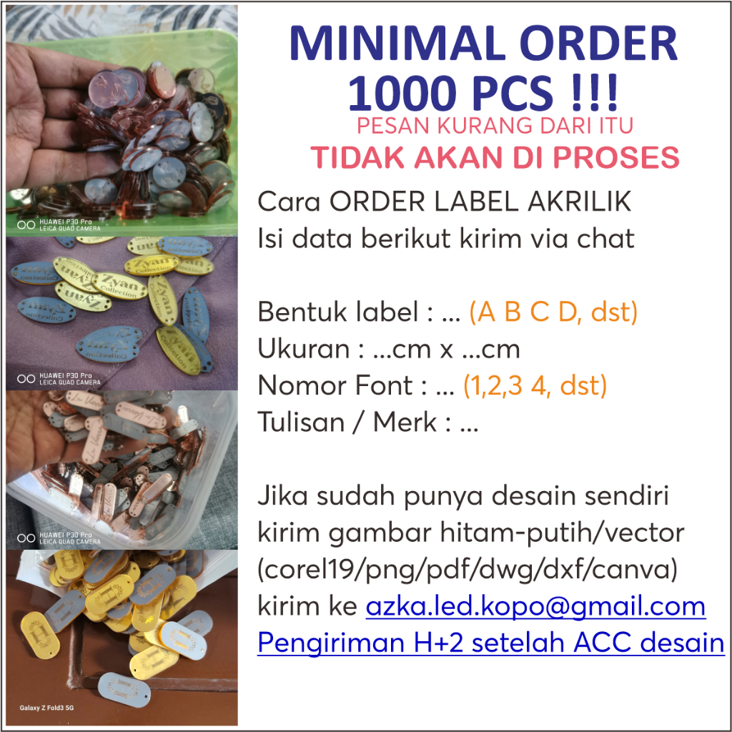 

1000pcs Label Akrilik baju hijab kerudung jilbab