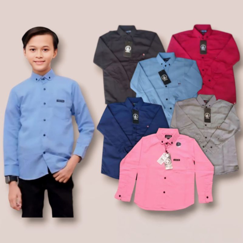Kemeja Polos Anak Lengan Panjang Hem Anak Laki Laki Usia 1-14 Tahun