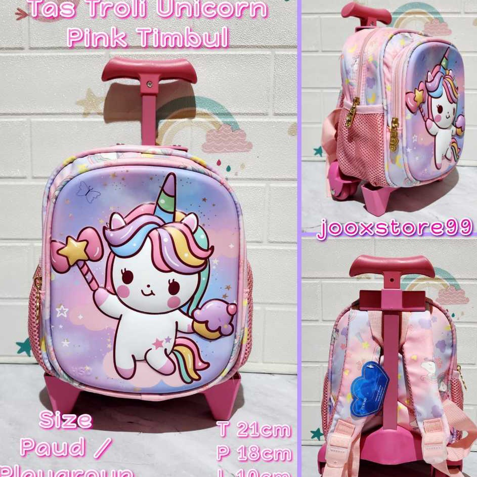 Murah Luar Biasa  Tas Sekolah Troli Anak Paud dan Playgroup Motif Timbul 3D Gambar Unicorn Frozen Ir