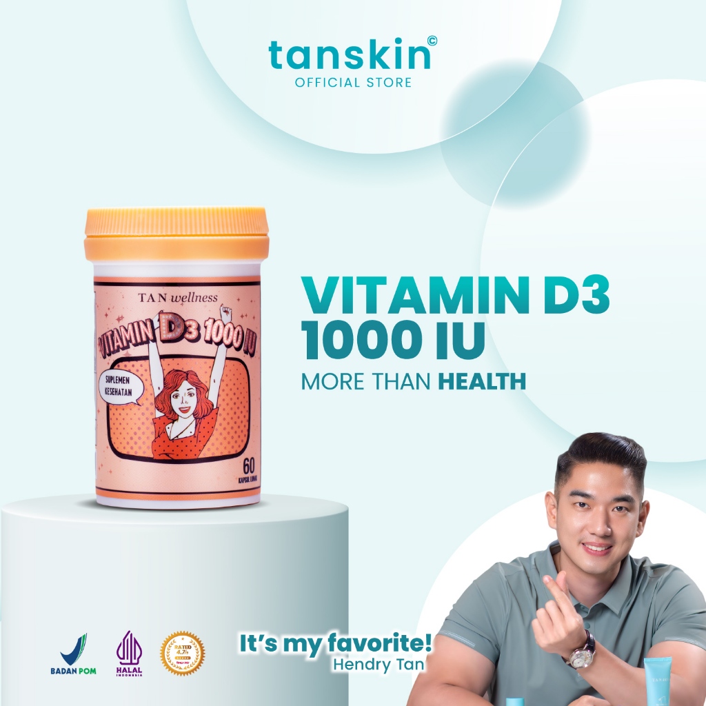 Tanskin - TAN Wellness Vitamin D3 1000 IU 60 Kapsul / Suplemen Kalsium Tulang Dewasa BPOM