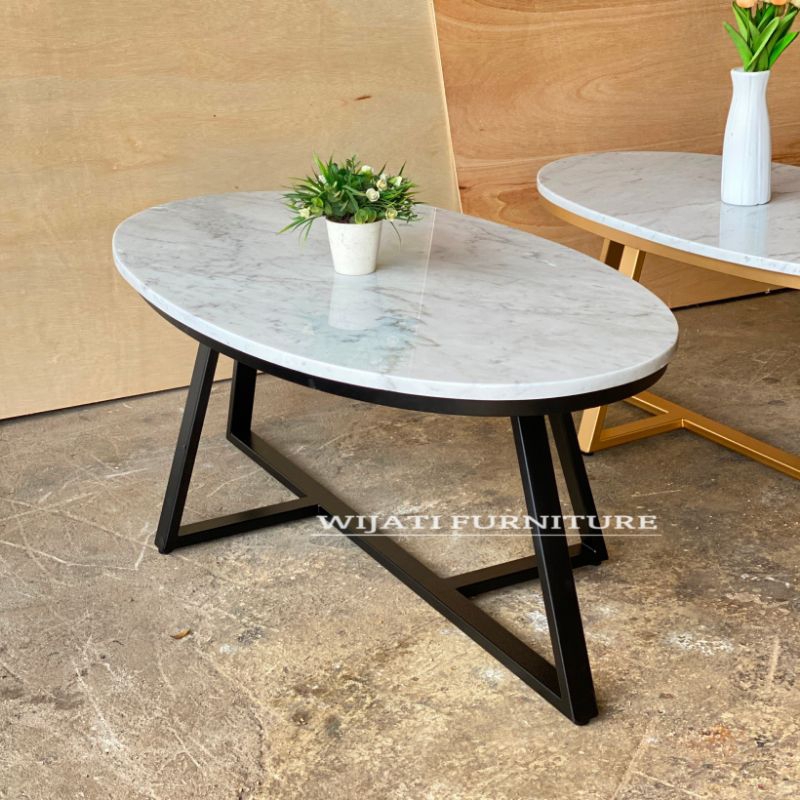 Meja Tamu Marmer Asli Oval Coffe Table Marmer
