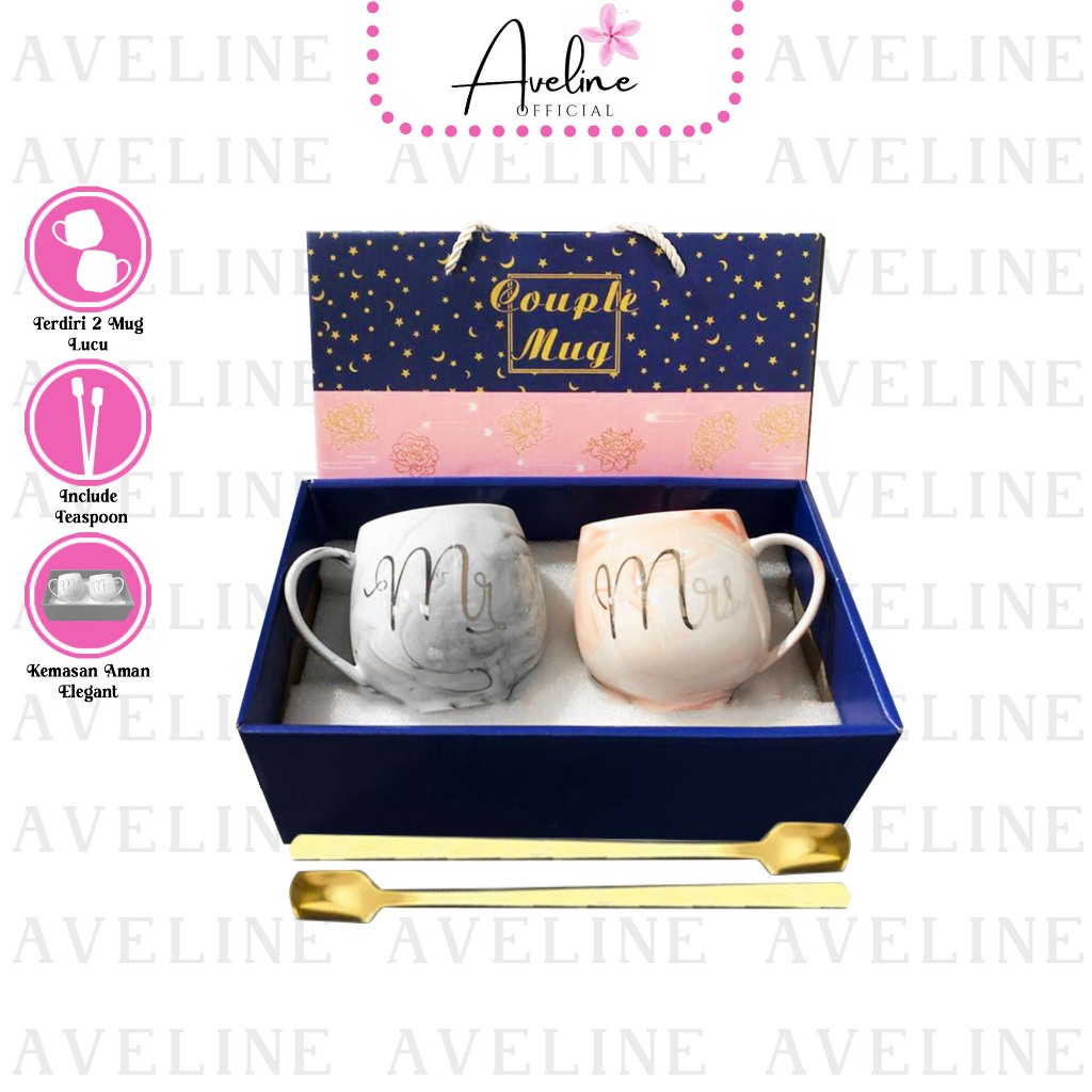 AVELINE HAMPERS GLASS MUG MR MRS COUPLE/ COUPLE GLASS SET / KADO PERNIKAHAN / HAMPER NATAL MUG SET