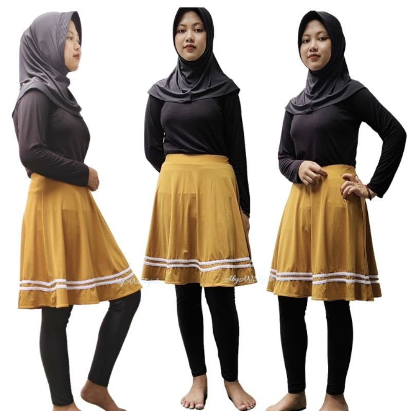 Rok Senam Payung Selutut List Stripe/ Rok Senam Olahraga Muslimah List Stripe Zumba Aerobic