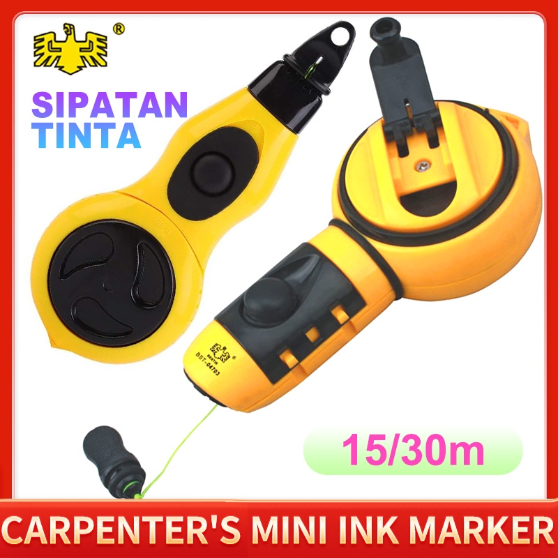 

Carpenter Ink Marker Automatic Alat Penanda Tinta Air Mancur 15m/30m Easy Fill Reservoir Chalk Line Ink Marking Woodworking Tools Hand Marking Reel Tool with Metal Positioning Tip