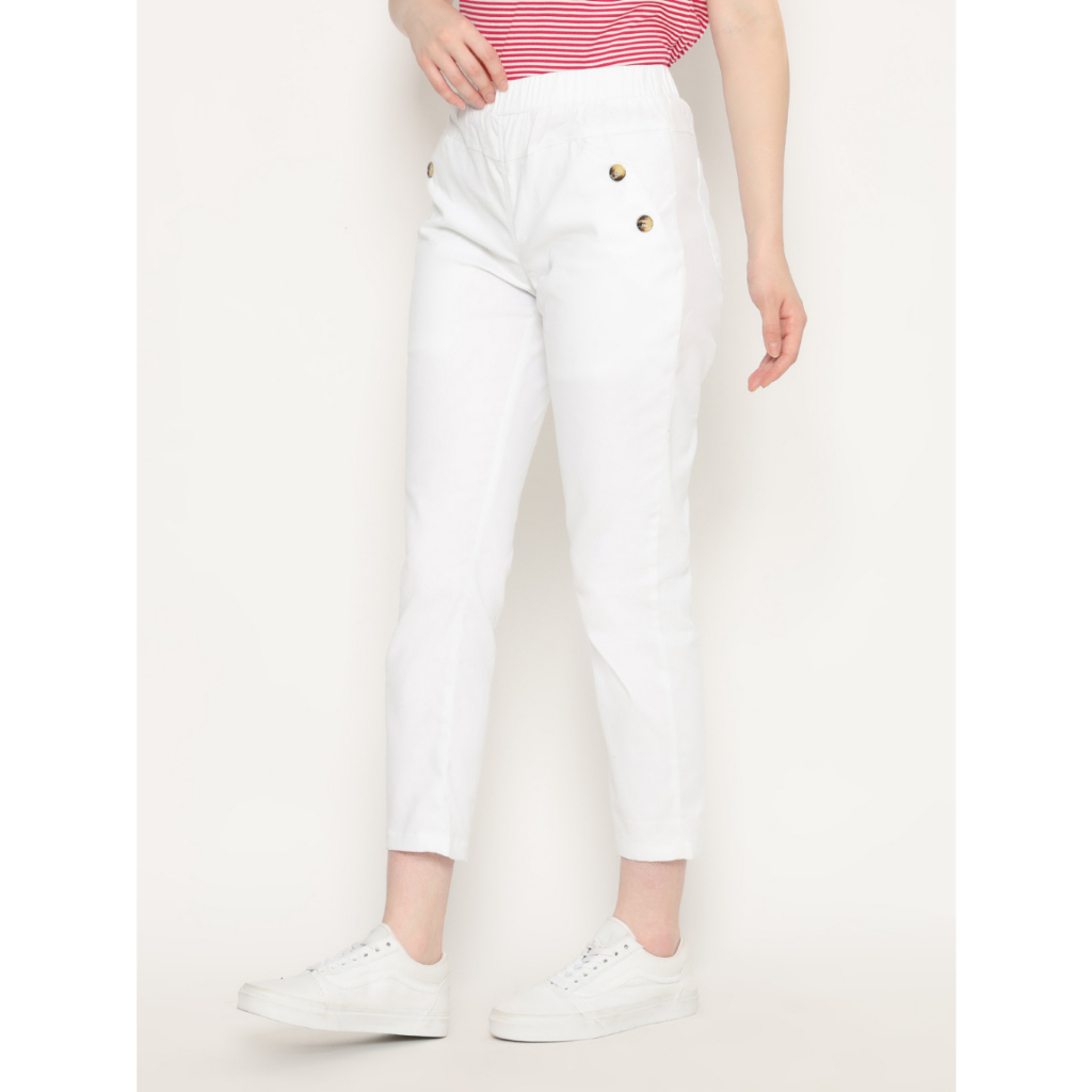 ROMP Celana Chino Wanita Pinggang Karet  - Broken White
