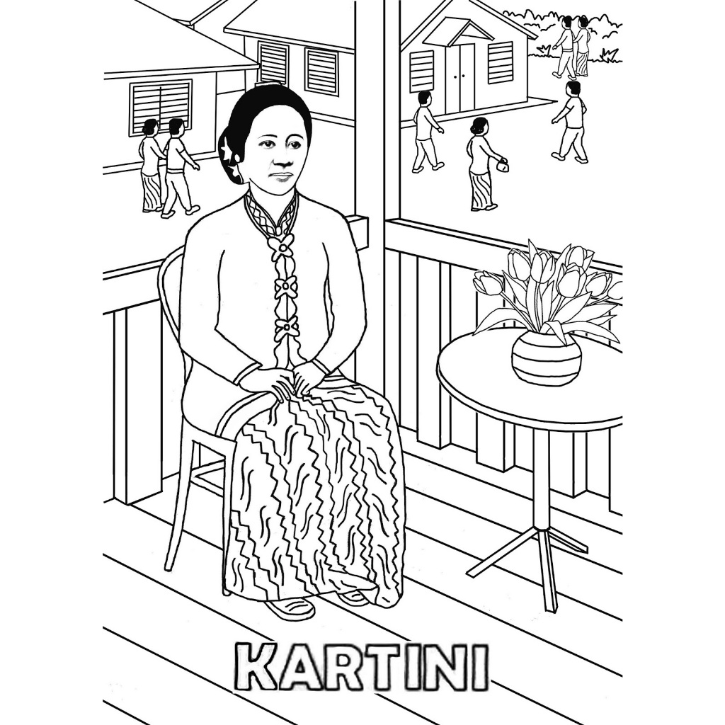 Gambar sketsa mewarnai anak TK dan SD tema hari kartini