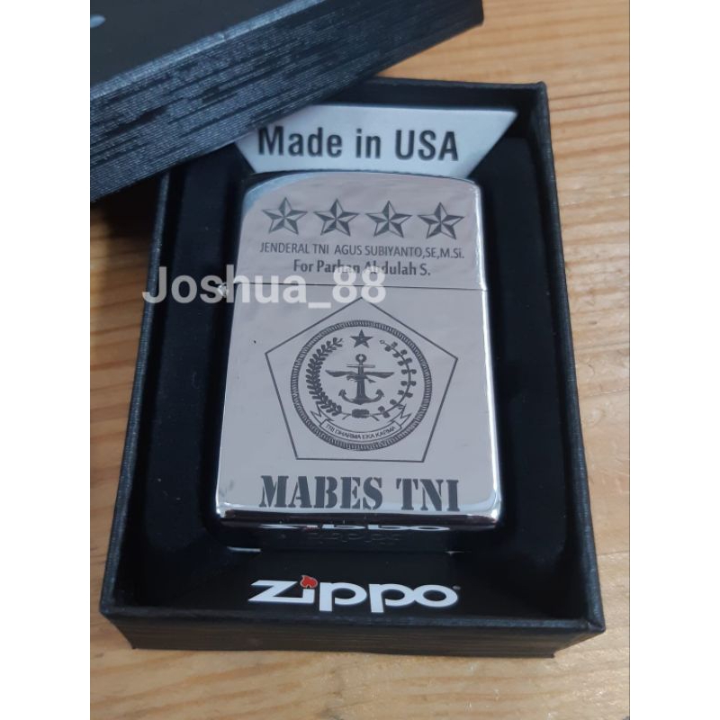 Zippo Korek Api Custom Ukir Logo Mabes TNI Gold/Silver Bisa Ukir Nama Sendiri