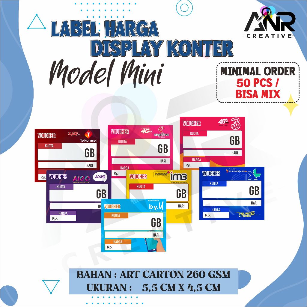 Label Harga Voucher Konter/ Display Etalase Konter / Mini