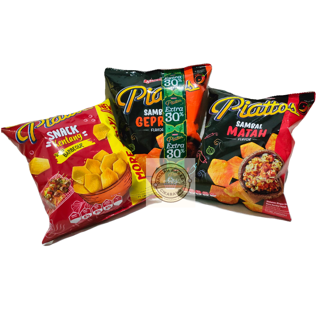 

Piattos snack kentang dengan rasa BBQ, Sambal matah dan Sambal geprek isi EXTRAA 30%