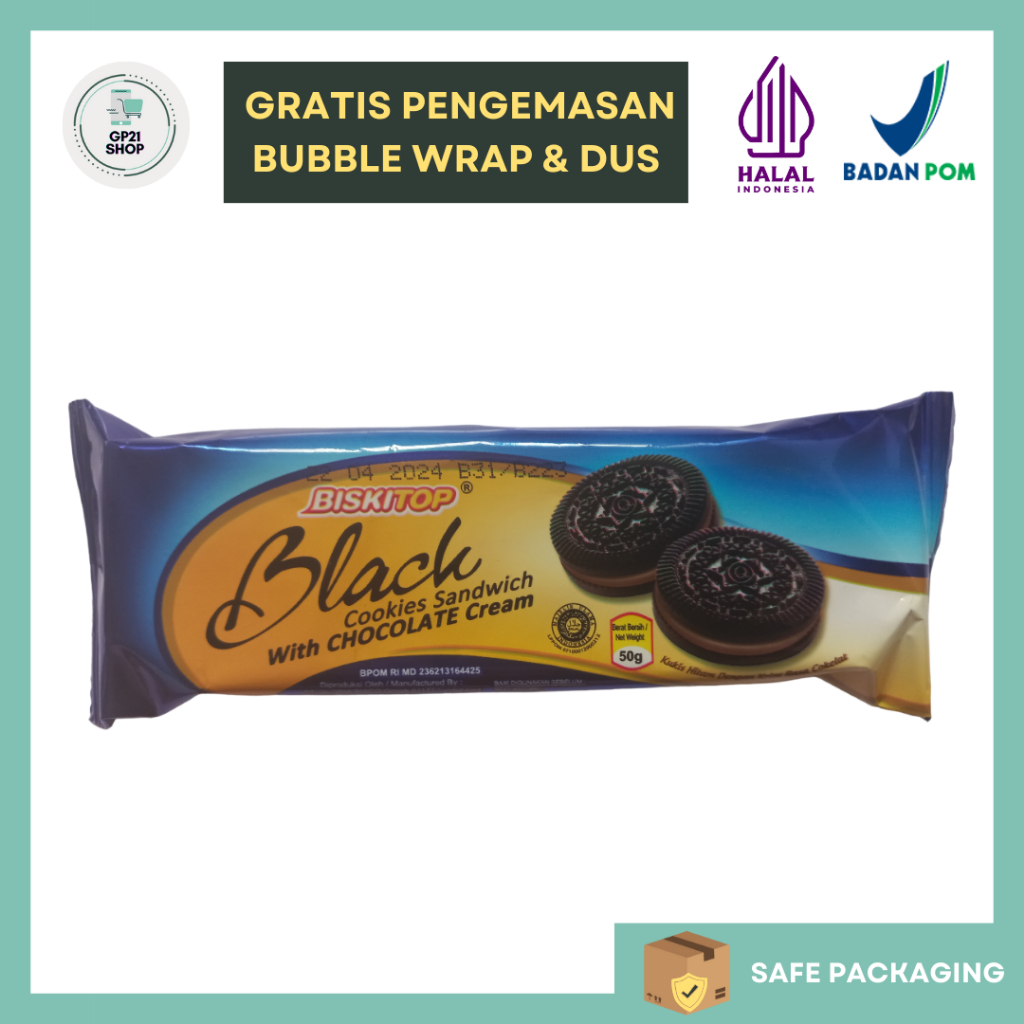 

Biskitop Black Cookies Sandwich with Chocolate Cream 50gr - Biskuit Snack Cemilan Murah Enak