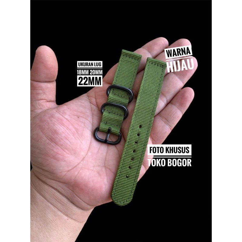 Strap tali jam tangan kanvas nylon gaya military watch hijau