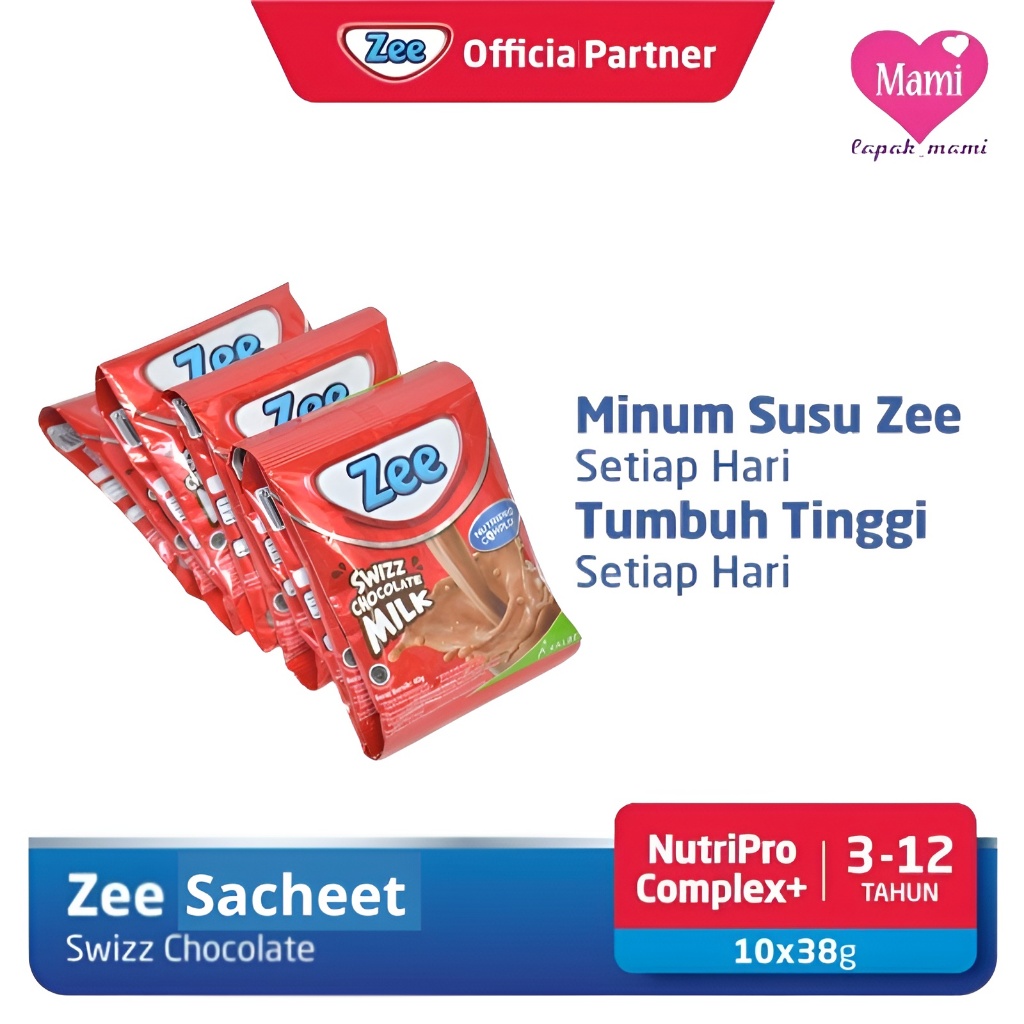 

Zee Regular Sachet Swizz Chocolate / Vanilla Twist 10x38gr Susu Pertumbuhan Anak Usia 3- 12 tahun