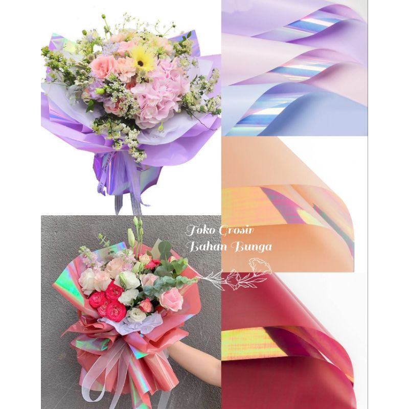 

5 Lembar BICOLOR HOLOGRAM CELLOPHANE LEMBARAN (58 x 58 cm) - 1 Lembar Kertas Bunga Wrapping Paper - Kertas Buket Hologram