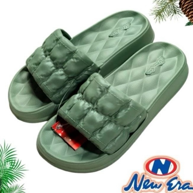 KKY-Sandal Sendal Slop Selop Slip on Slipper Wanita Dewasa Cantik New Era Profound Puffy Kotak Kotak