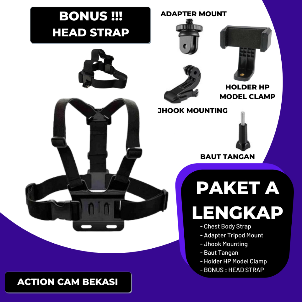 Body Chest Strap Mounting + Holder Smartphone Dan Action Camera Gopro Yi Cam Kogan Motovlog Sepeda Image 4