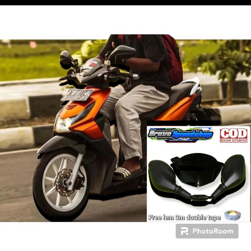Paket variasi beat karbu lama beat fi new kaca spion click hitam polos plus visor bahan akrilik free