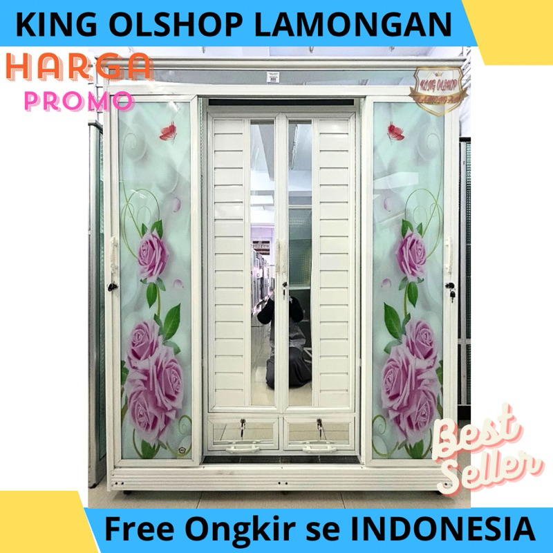 Lemari Pakaian Almini 4P Printing Sliding + 2Laci [LAMONGAN]