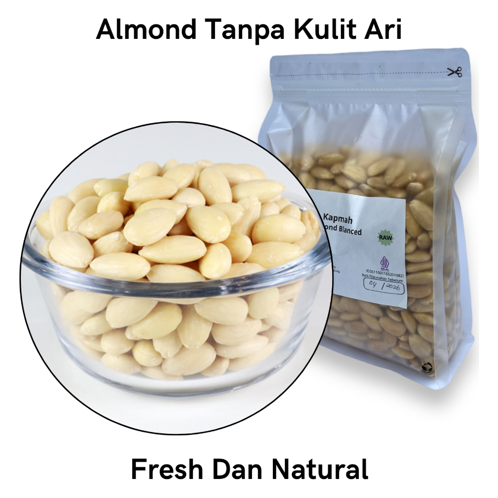 

Kacang Almond utuh mentah tanpa kulit Ari/Almond Blanched Whole Raw