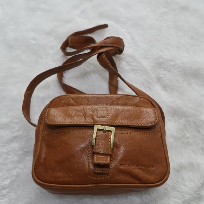 Tas sling mini kulit asli cambag Nicole St. Gilles Tan Leather Vintage