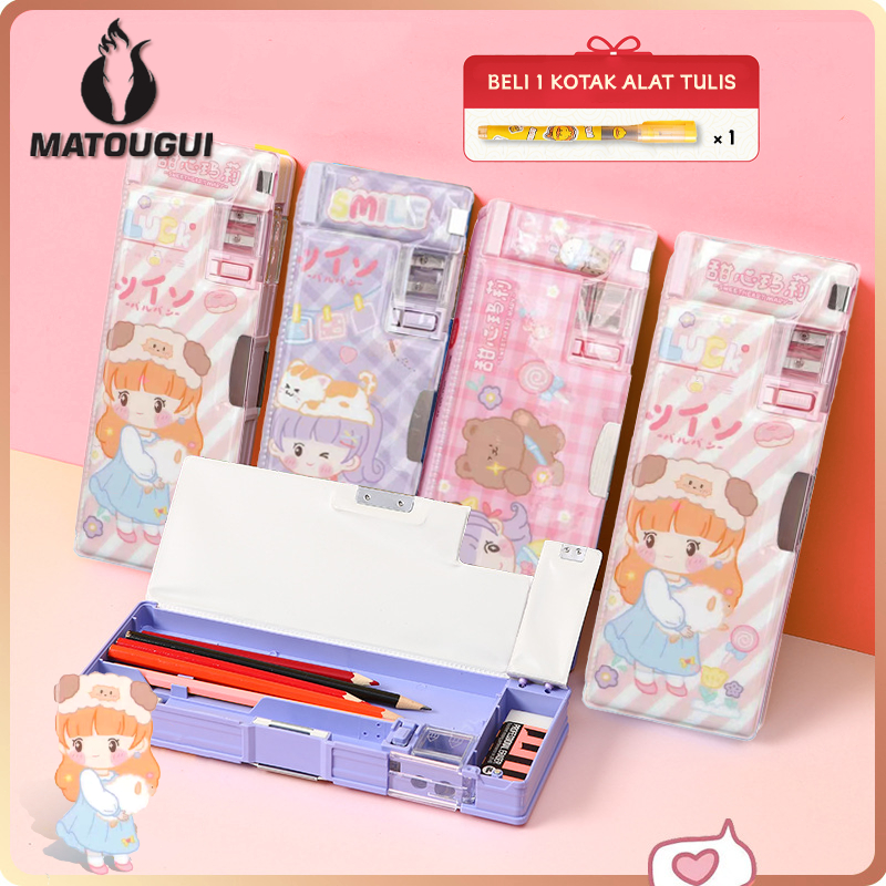 

Matougui Tempat Pensil 2 Layer Multifungsi Motif Kotak pensil pola gadis kartun multi