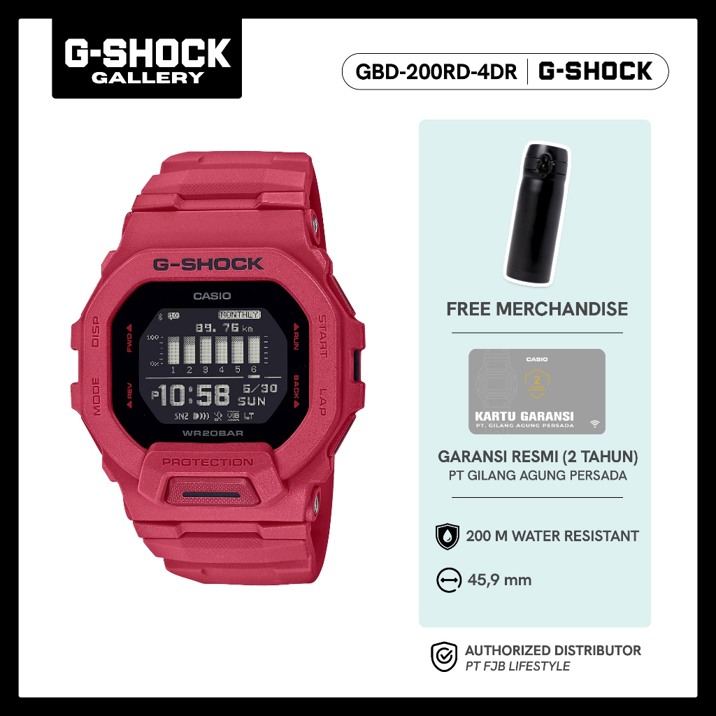 G-Shock Jam Tangan Pria GBD-200RD-4DR Digital Original Red