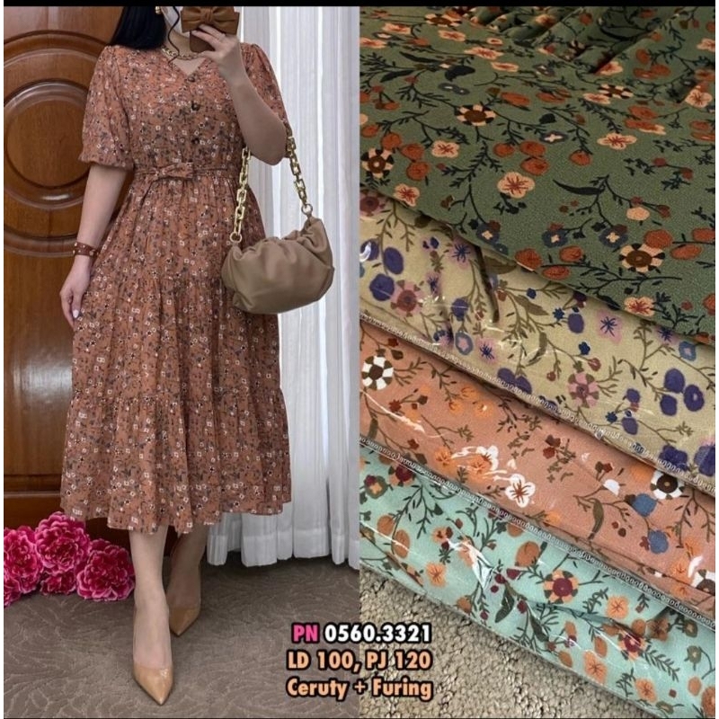 Dress Sifon Ceruti/Dress Sifon/Dress Sifon Bunga-bunga/Dress Bunga-Bunga/Dress Midi