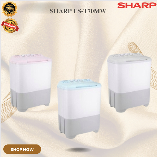 Mesin Cuci Sharp 6,5KG ES-T70MW/EST70MW/EST 70MW/EST-70MW/Sharp Mesin Cuci 2 Tabung 6,5KG/Mesin Cuci