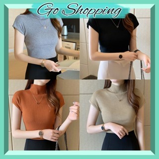 GOBJ1510 Baju Atasan Rajut Wanita Inner Turtleneck Kerah Tinggi Lengan Pendek Fashion Korea Style