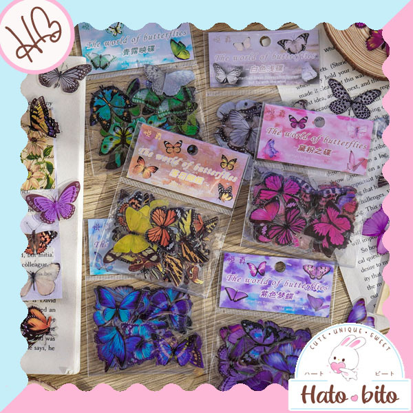 

1 set isi 40 pcs sticker world of butterfly vintage retro deco stiker kupu-kupu aesthetic HB1701