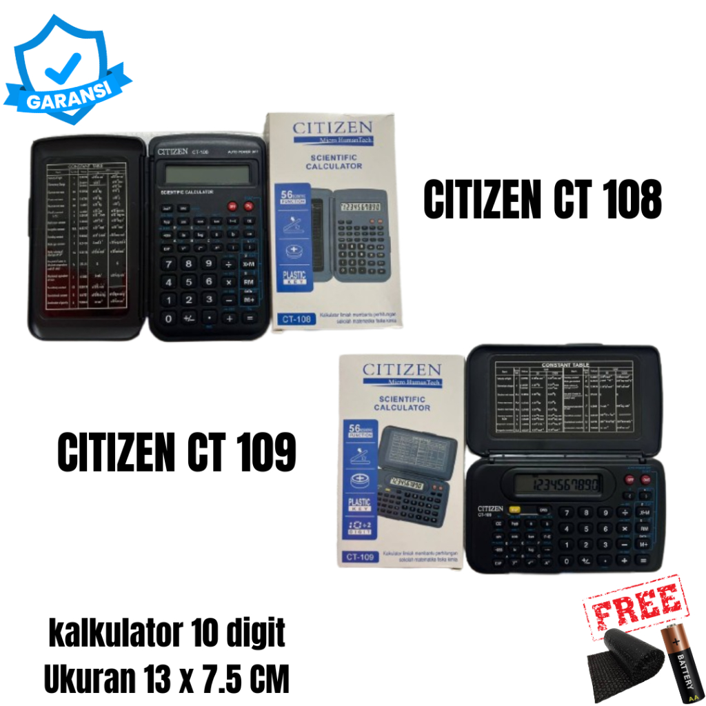 

Kalkulator CT 108 109 Scientific Ilmiah Sin Cos Ukuran Sedang 13cm X 7,5cm Dual Power
