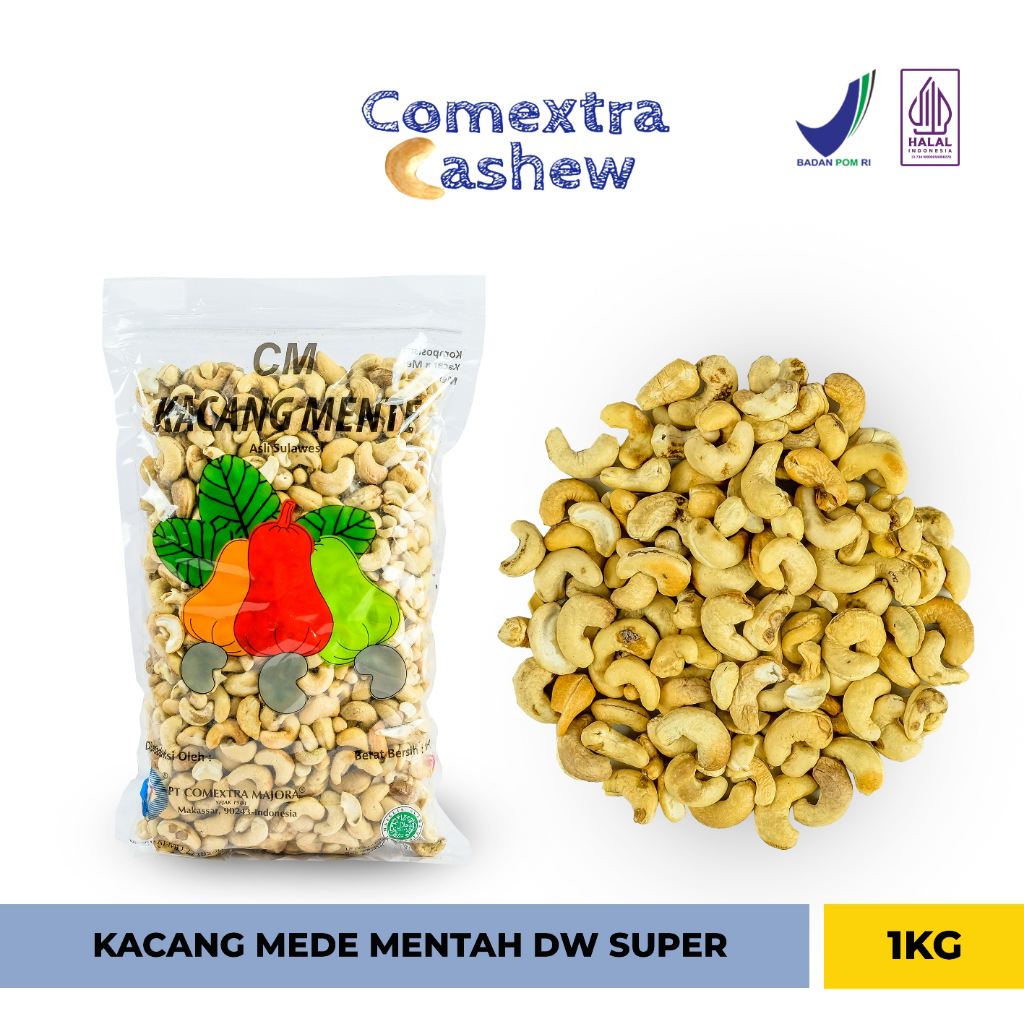 

Kacang Mede Comextra Mentah Utuh DW Super 1 Kg - Sulawesi Cashew Mente / Mete - DW SUPER