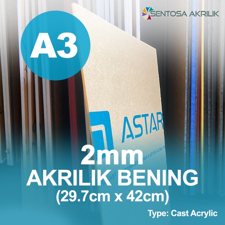 

Akrilik Lembaran 2mm A3 Bening Ukuran 29.7x42cm Acrylic Custom Potongan