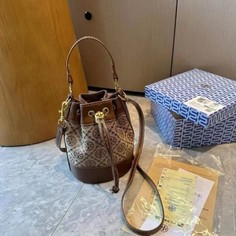 BAGSBUNNY15 • Tas wanita TB17 drawstring bucket sling bag TORY B free BOX monogram jacquard