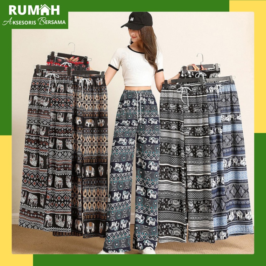RAB CPG458 Celana Panjang Wanita Kulot Motif Batik Salur Bahan Rayon