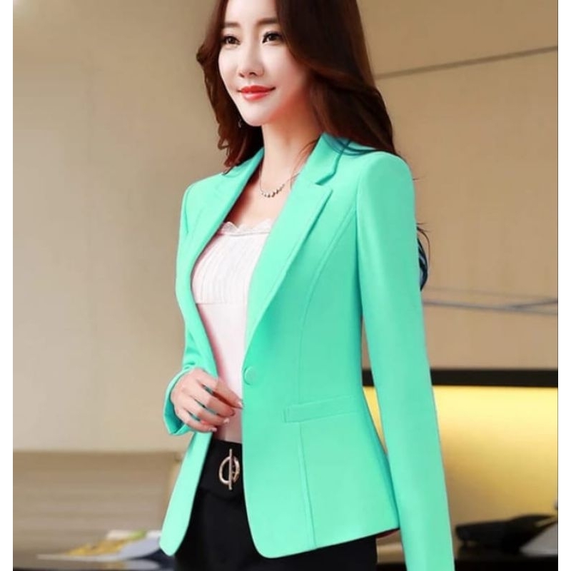 Jas wanita kantor, Blazer wanita warna hijau mint, biru navy, pink, cream, Jas wanita korean style