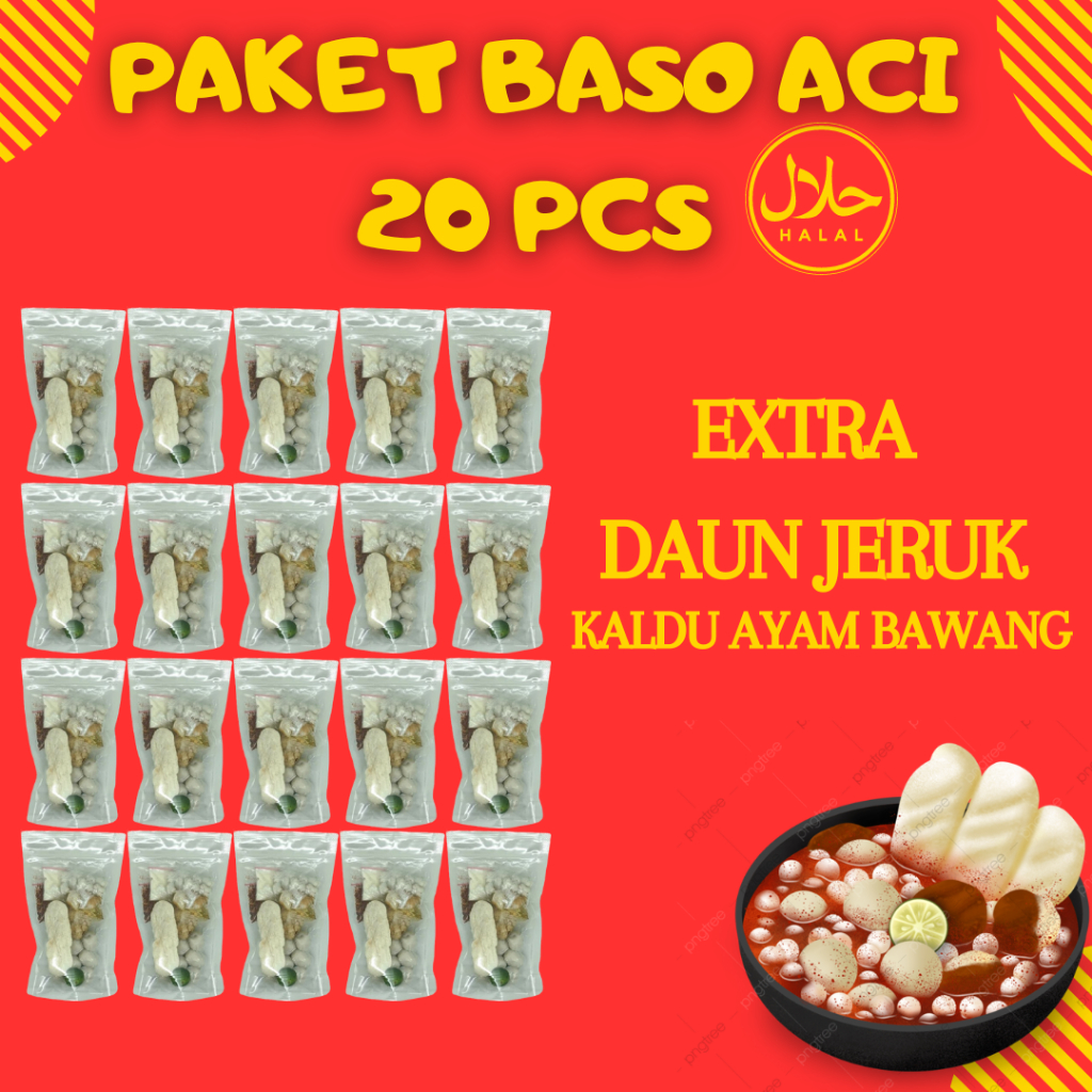 

BASO ACI PAKET 20 BUNGKUS MURAH ORIGINAL Bandung Kaldu Ayam Bawang Spesial Pedas Gurih Nikmat