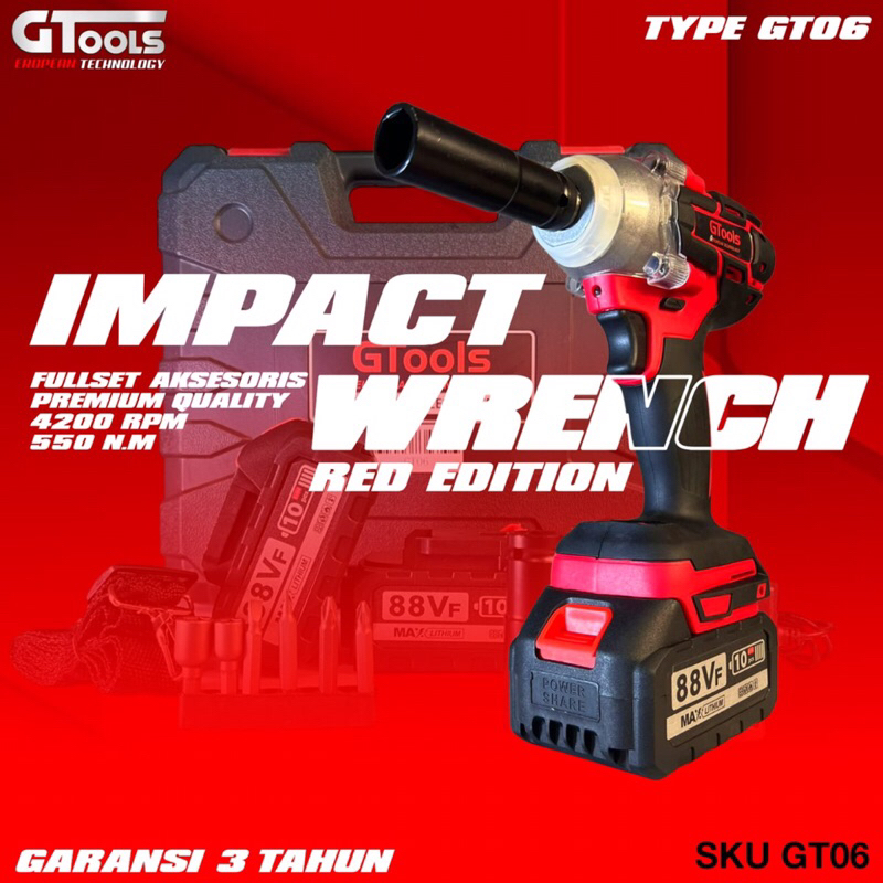 PROMO Impact Wrench Pembuka Baut GT06 550nm 2 Baterai GTools Eropa Technology GARANSI RESMI 5 TAHUN