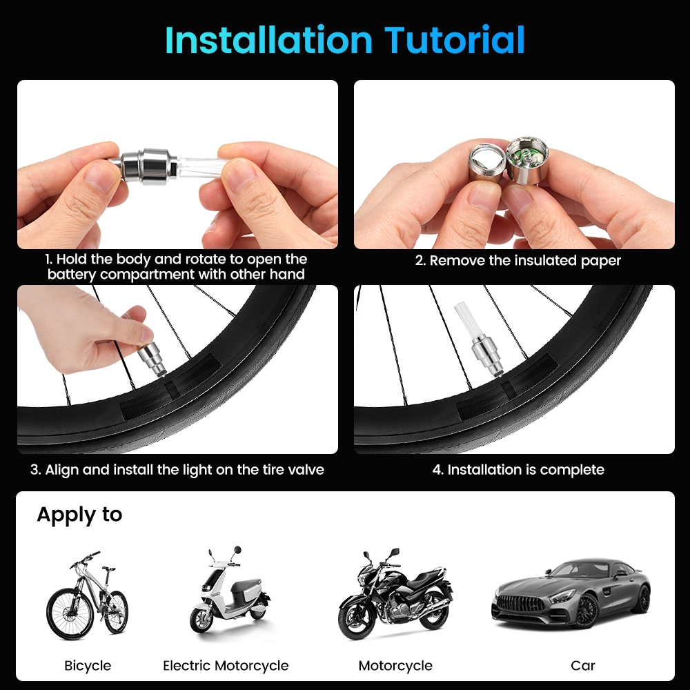 LED Wheel Light for Car Bike Bicycle Motorcycle Colorful Tire Tyre Valve Stem Cap Light with Vibrati