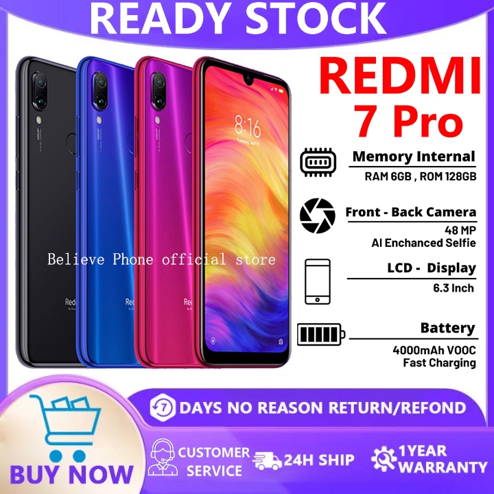 【ready】HP Xiaomi Redmi Note 7 Pro Ram 6/128GB Smartphone 4G LET 6.3 inch Dual SIM 48MP+5MP Handphone