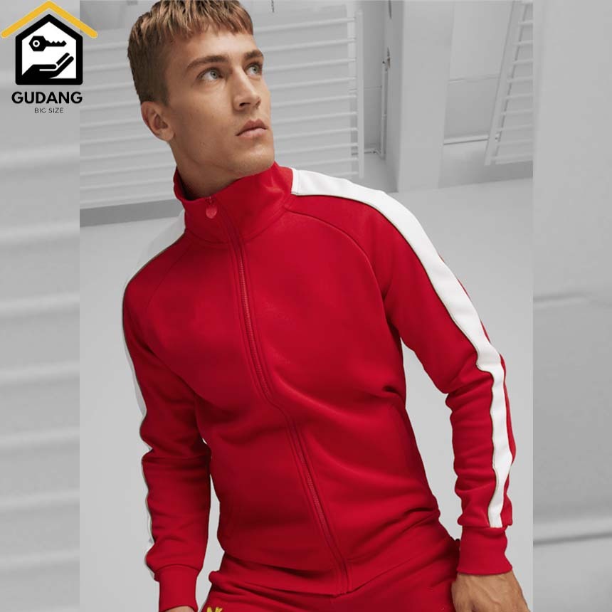 JAKET BOMBER JAKET PRIA RESLETING OVERSIZE MERAH STRIP PUTIH S-6XL BOMBER JUMBO