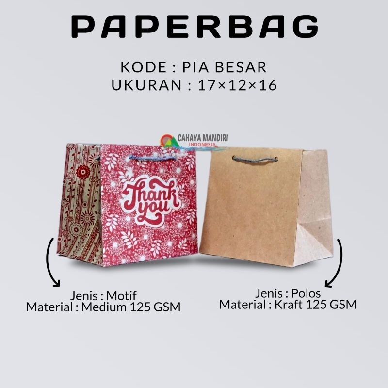 

PAPER BAG PIA BESAR (size 17x12x16) TAS BINGKISAN | PAPERBAG PARCEL