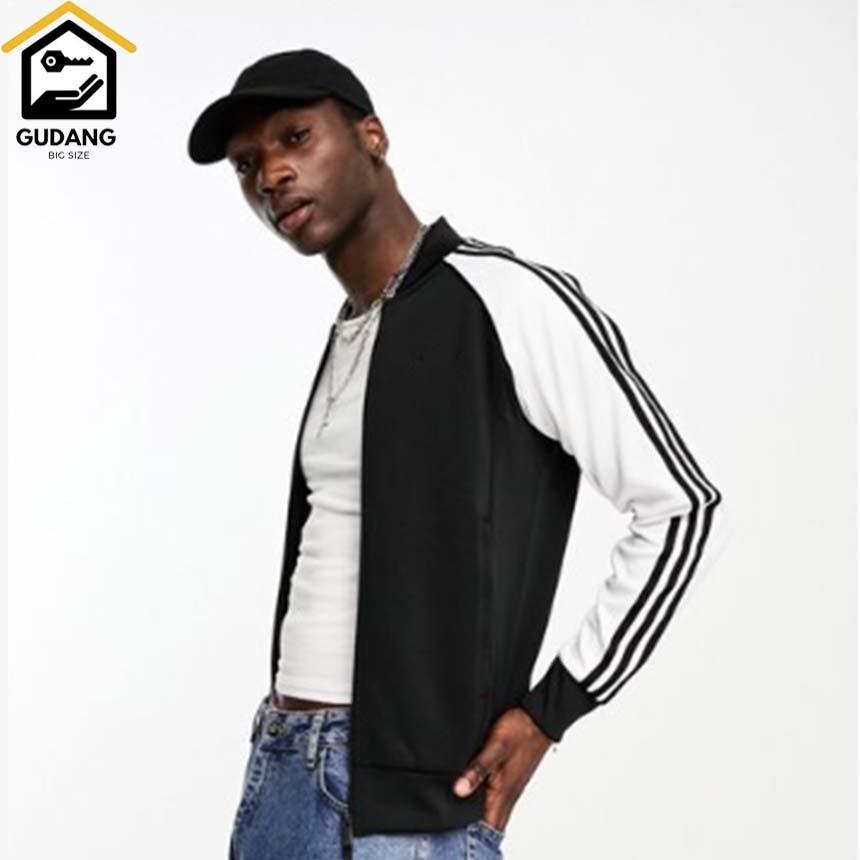 JAKET BOMBER JAKET PRIA RESLETING OVERSIZE TRACKTOP HITAM PUTIH S-6XL BOMBER JUMBO