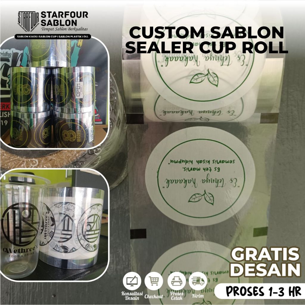 Sablon Plastik Lid Seal Cup Custom Logo | Sealer Cup Tutup Gelas Pop Ice 1200 cup I Free Desain